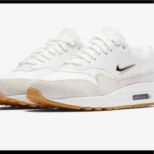 Womens Nike air max premium-size 9-white and suede with gold Nike swoop
